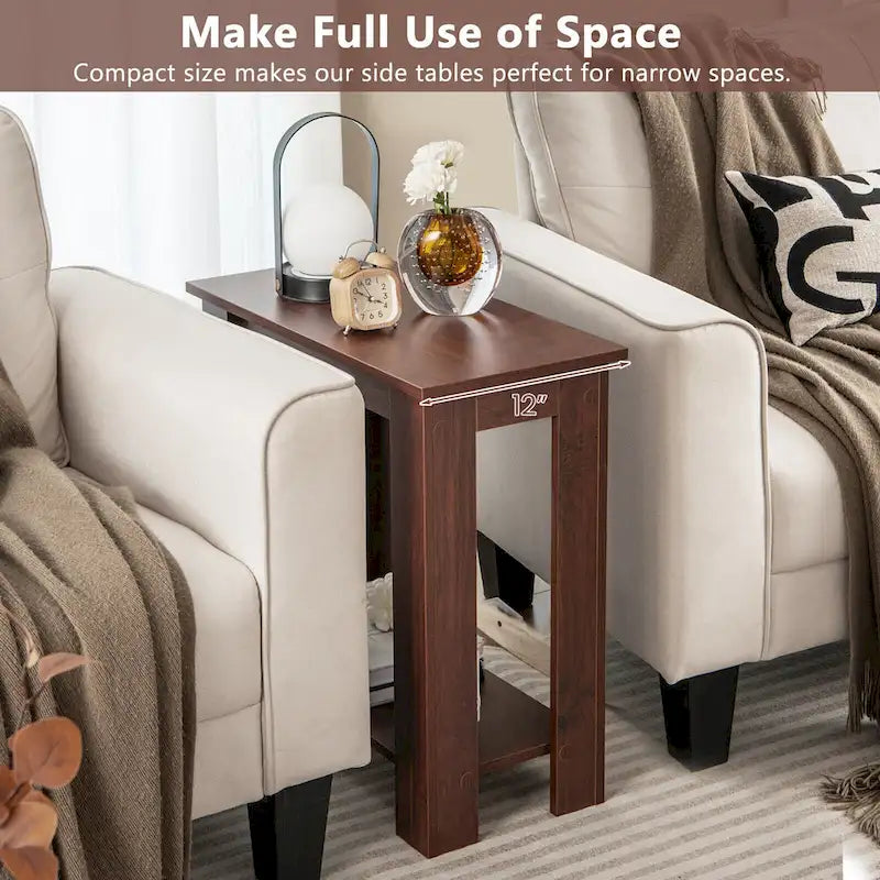 Gymax 2 PCS 2-Tier End Table Modern Sofa Bedside Compact Nightstand w/
