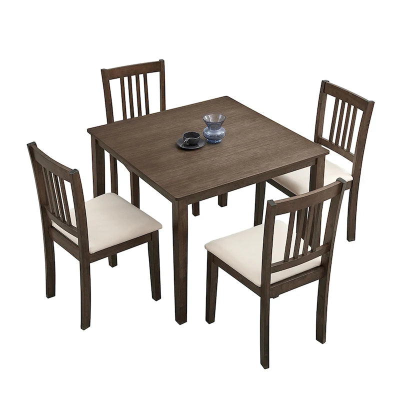 5-Piece Square Dining Set, Slat Back Chairs, Seats 4