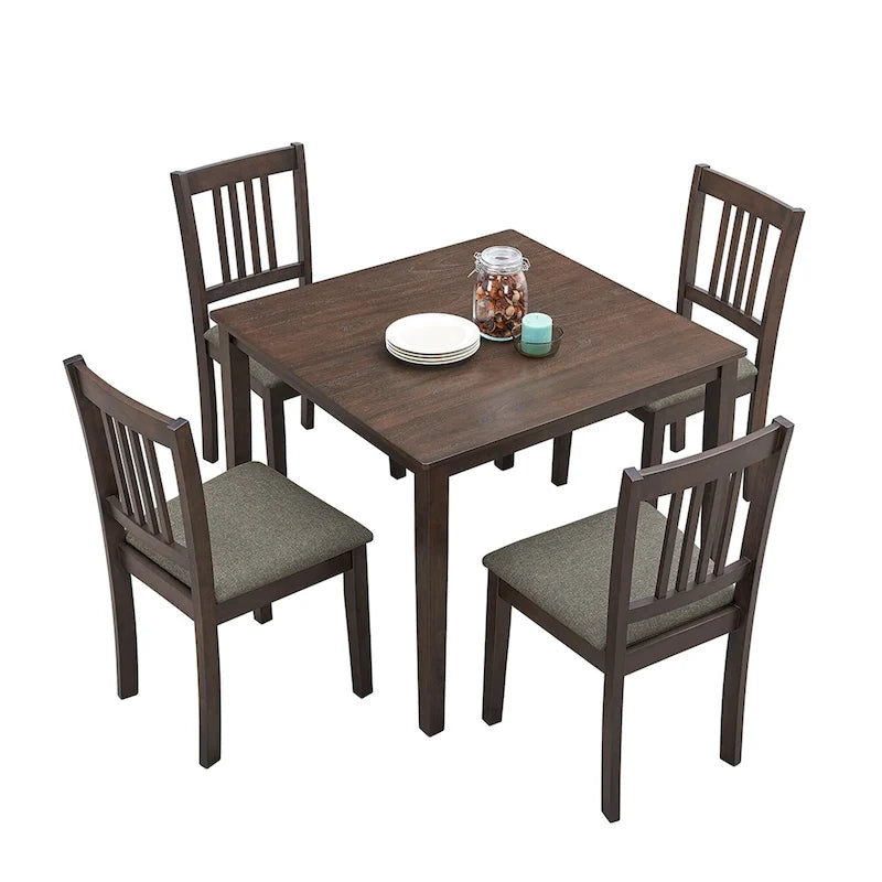 5-Piece Square Dining Set, Slat Back Chairs, Seats 4