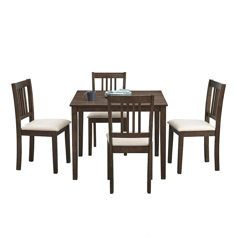 5-Piece Square Dining Set, Slat Back Chairs, Seats 4