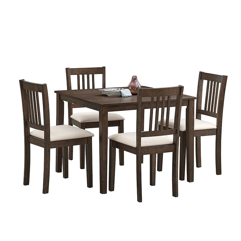 5-Piece Square Dining Set, Slat Back Chairs, Seats 4