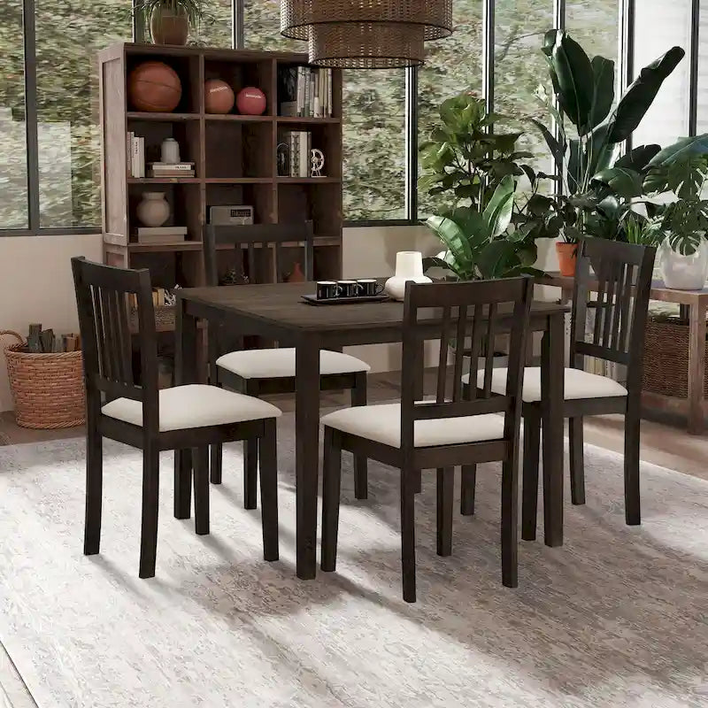 5-Piece Square Dining Set, Slat Back Chairs, Seats 4