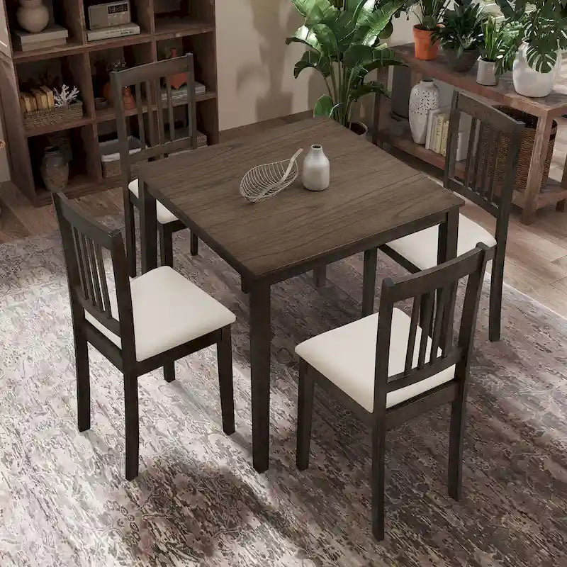 5-Piece Square Dining Set, Slat Back Chairs, Seats 4