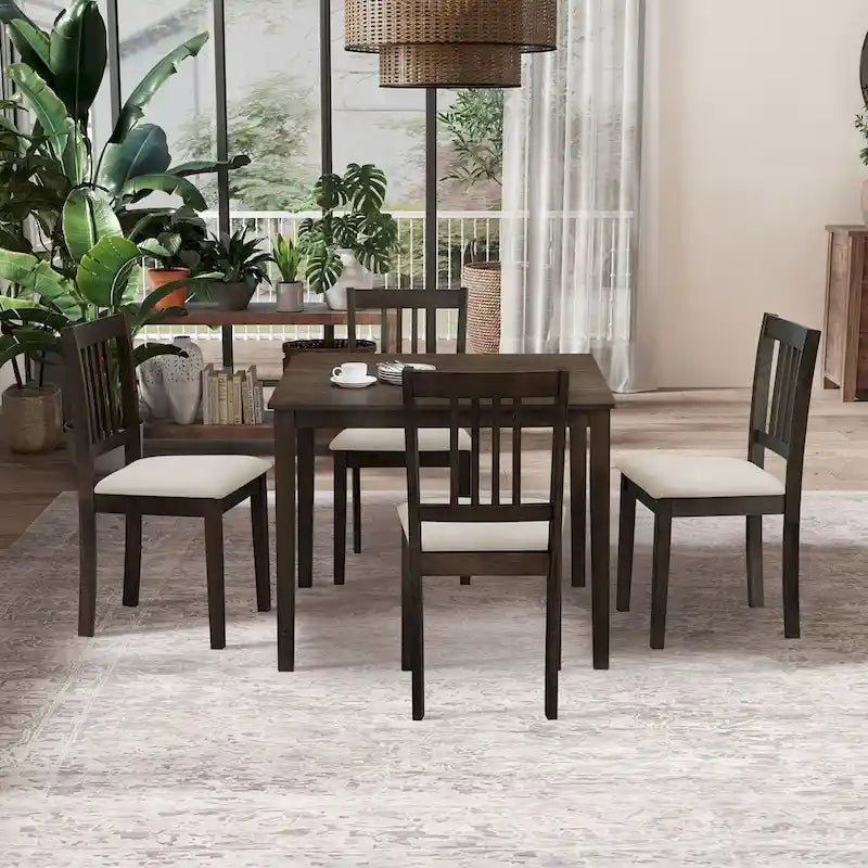 5-Piece Square Dining Set, Slat Back Chairs, Seats 4