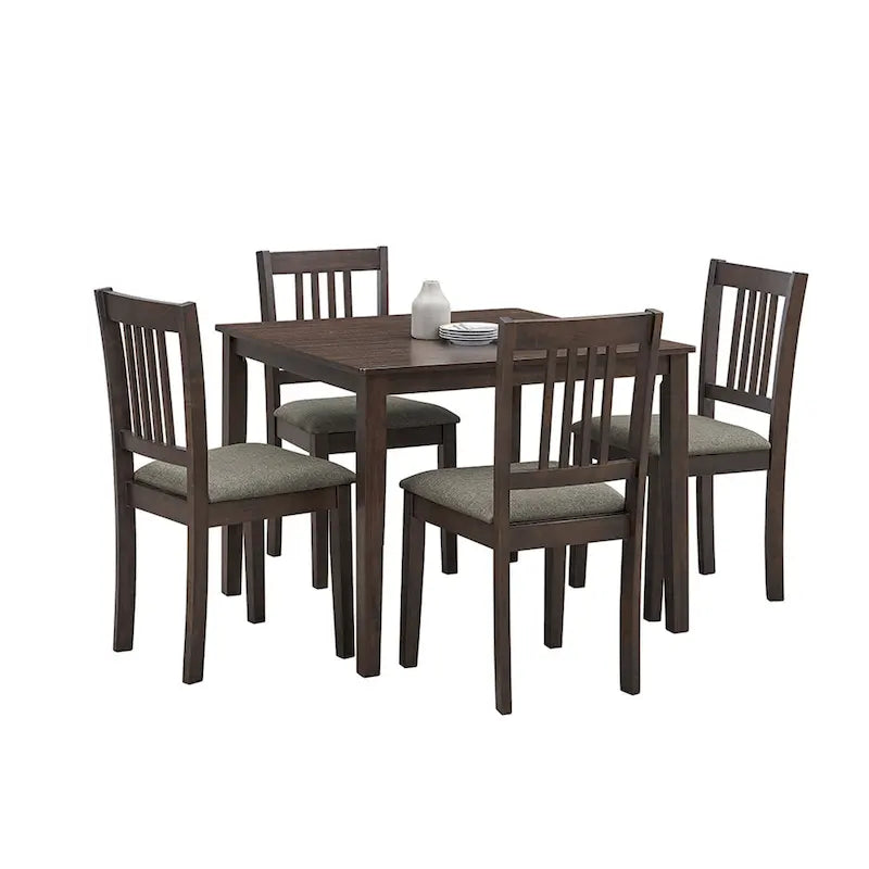 5-Piece Square Dining Set, Slat Back Chairs, Seats 4