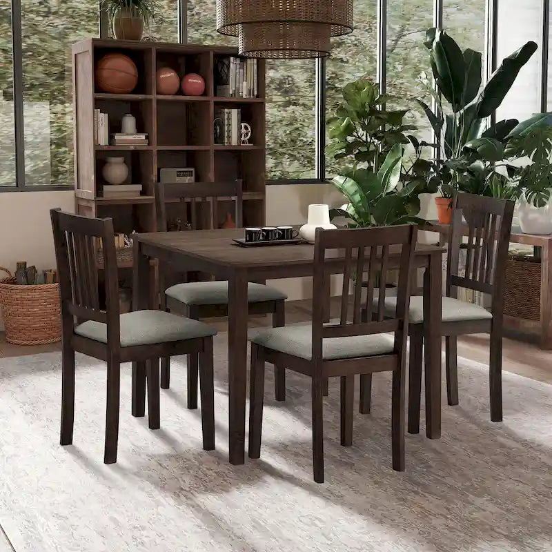 5-Piece Square Dining Set, Slat Back Chairs, Seats 4