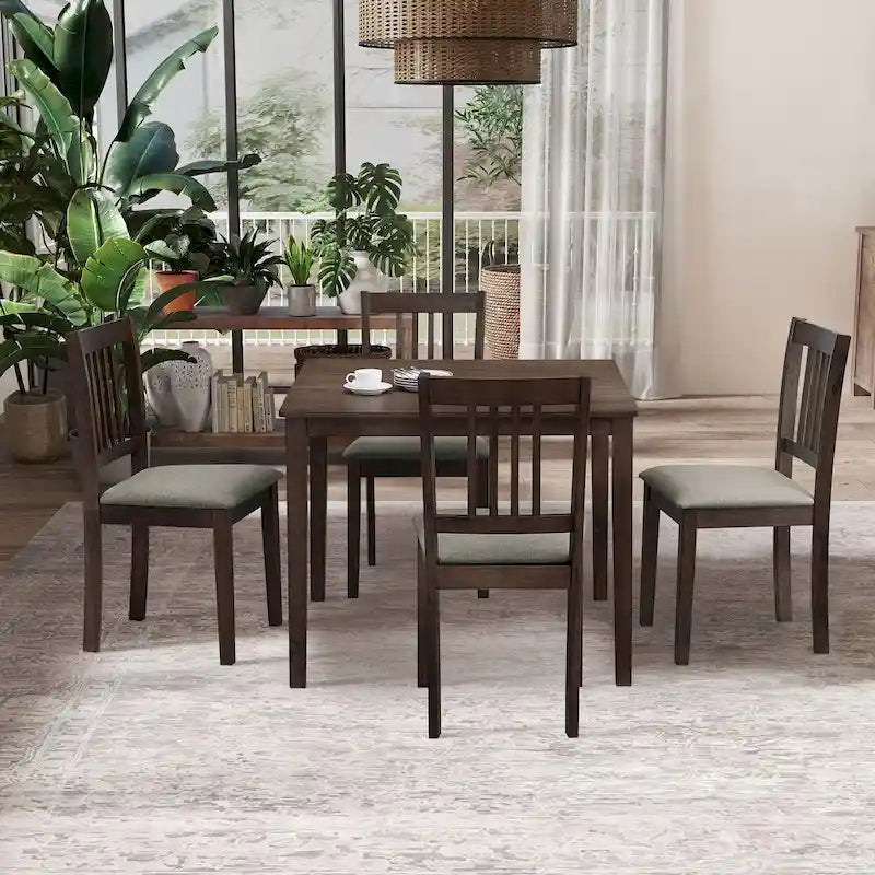 5-Piece Square Dining Set, Slat Back Chairs, Seats 4