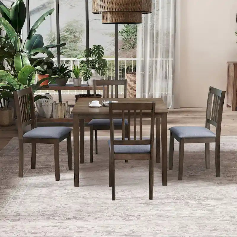 5-Piece Square Dining Set, Slat Back Chairs, Seats 4