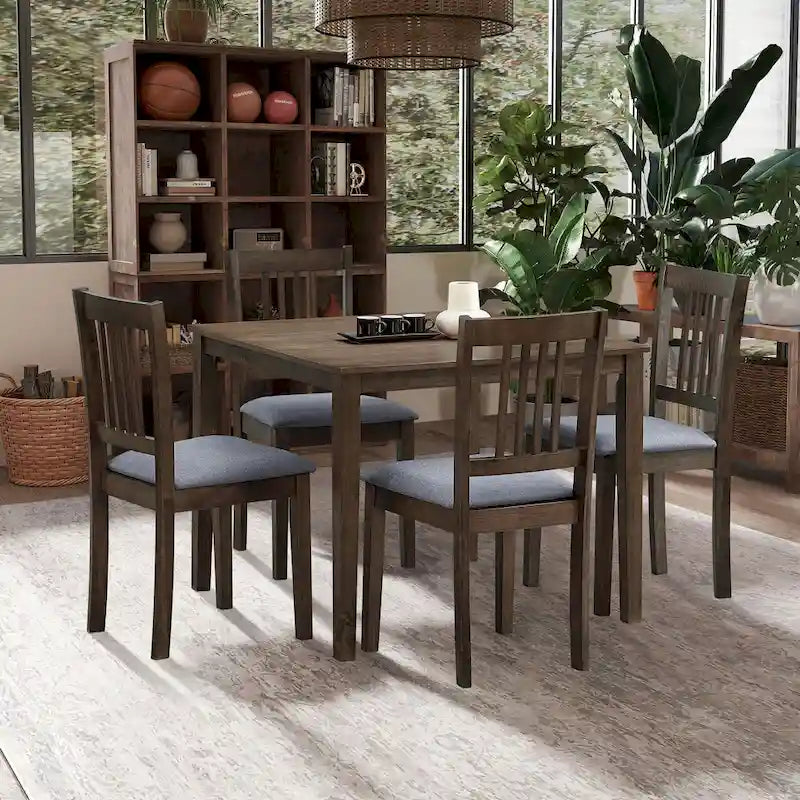 5-Piece Square Dining Set, Slat Back Chairs, Seats 4