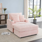 Pink Corduroy Single Armchair Sofa with Ottoman & Cup Holder