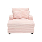 Pink Corduroy Single Armchair Sofa with Ottoman & Cup Holder