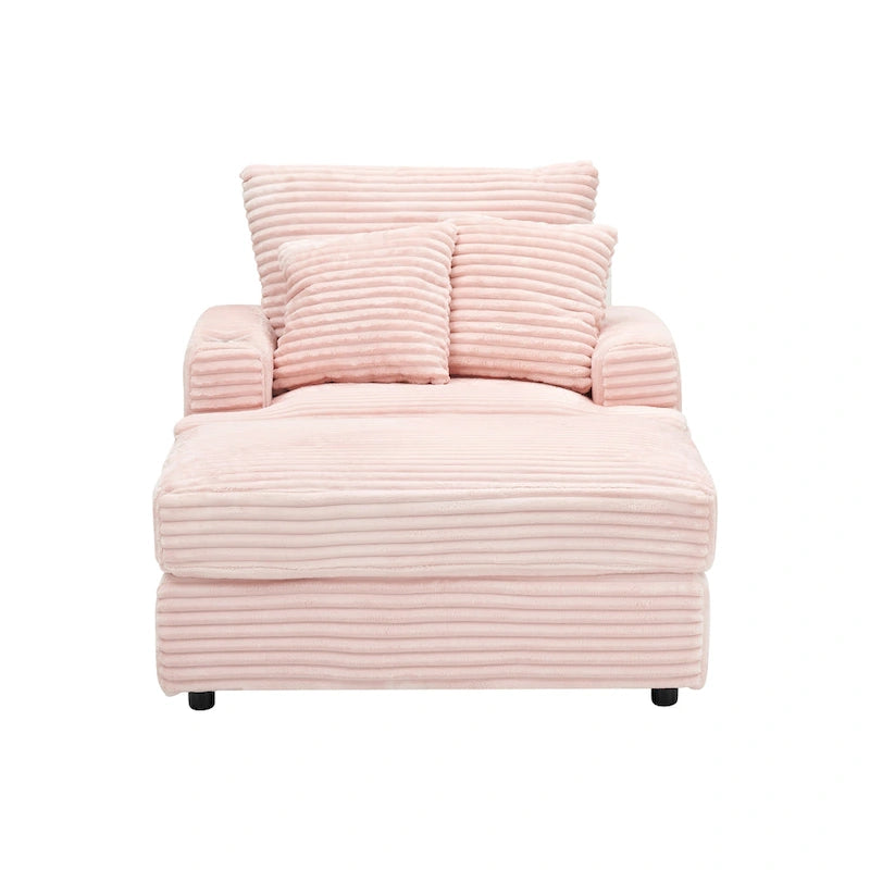 Pink Corduroy Single Armchair Sofa with Ottoman & Cup Holder