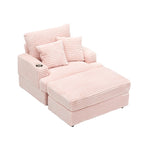 Pink Corduroy Single Armchair Sofa with Ottoman & Cup Holder