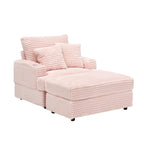 Pink Corduroy Single Armchair Sofa with Ottoman & Cup Holder