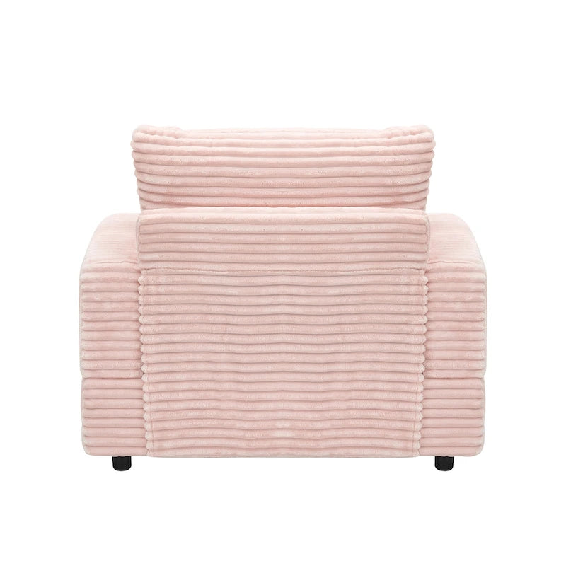 Pink Corduroy Single Armchair Sofa with Ottoman & Cup Holder