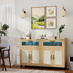 Pink/Natural/White Sideboard Buffet Cabinet with LED Light & Power Outlet