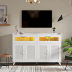 Pink/Natural/White Sideboard Buffet Cabinet with LED Light & Power Outlet