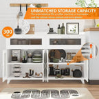 Pink/Natural/White Sideboard Buffet Cabinet with LED Light & Power Outlet
