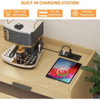 Pink/Natural/White Sideboard Buffet Cabinet with LED Light & Power Outlet