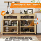 Pink/Natural/White Sideboard Buffet Cabinet with LED Light & Power Outlet