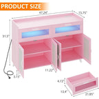 Pink/Natural/White Sideboard Buffet Cabinet with LED Light & Power Outlet