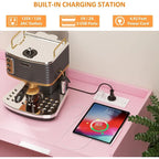 Pink/Natural/White Sideboard Buffet Cabinet with LED Light & Power Outlet
