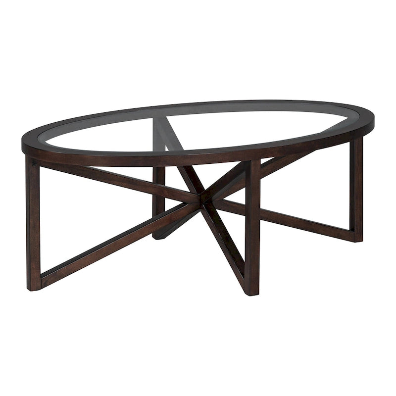 Clear Glass Top & Wood Base Table – Natural / End Table & Coffee Table
