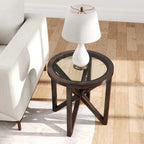 Clear Glass Top & Wood Base Table – Natural / End Table & Coffee Table