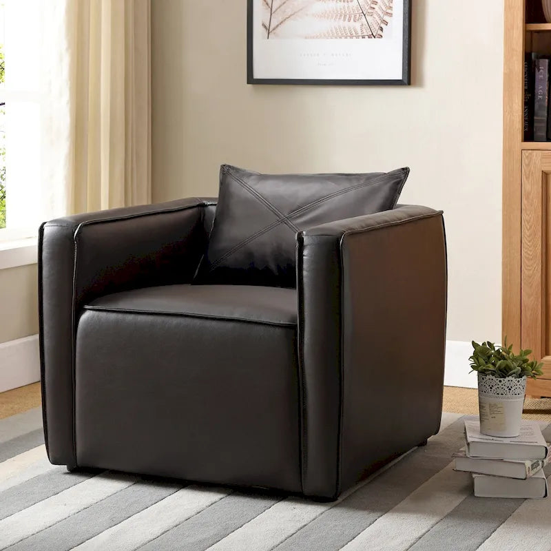 Distressed Grey / Brown Faux Leather Club Chair, Modern Style, Seats 1