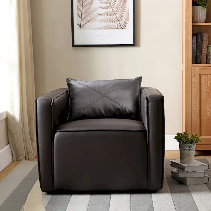 Distressed Grey / Brown Faux Leather Club Chair, Modern Style, Seats 1