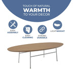 Oval Coffee Table – Natural Wood / Black / Walnut / White, Mid-Century Modern, Steel Base