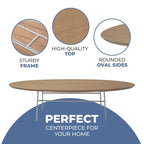 Oval Coffee Table – Natural Wood / Black / Walnut / White, Mid-Century Modern, Steel Base