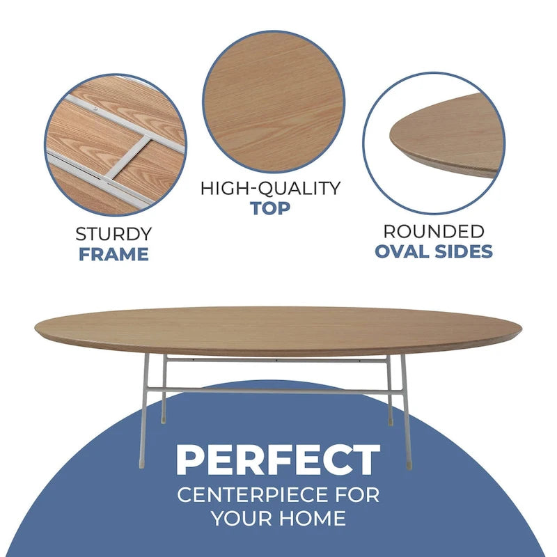 Oval Coffee Table – Natural Wood / Black / Walnut / White, Mid-Century Modern, Steel Base