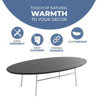 Oval Coffee Table – Natural Wood / Black / Walnut / White, Mid-Century Modern, Steel Base