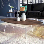 Oval Coffee Table – Natural Wood / Black / Walnut / White, Mid-Century Modern, Steel Base