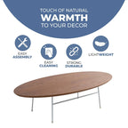 Oval Coffee Table – Natural Wood / Black / Walnut / White, Mid-Century Modern, Steel Base