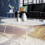 Oval Coffee Table – Natural Wood / Black / Walnut / White, Mid-Century Modern, Steel Base