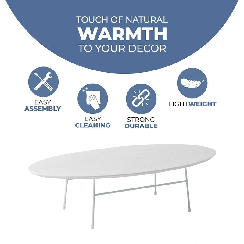 Oval Coffee Table – Natural Wood / Black / Walnut / White, Mid-Century Modern, Steel Base