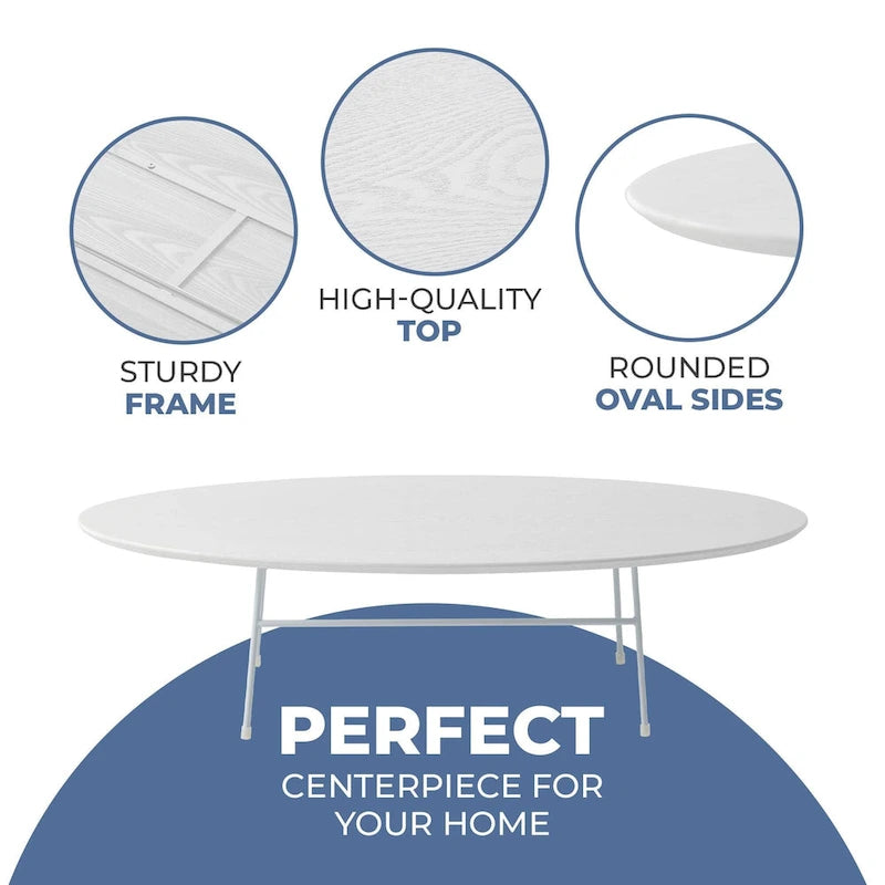 Oval Coffee Table – Natural Wood / Black / Walnut / White, Mid-Century Modern, Steel Base
