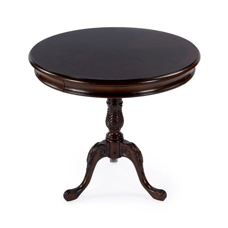 Dark Brown Round Pedestal Accent Table, Traditional Style, Single