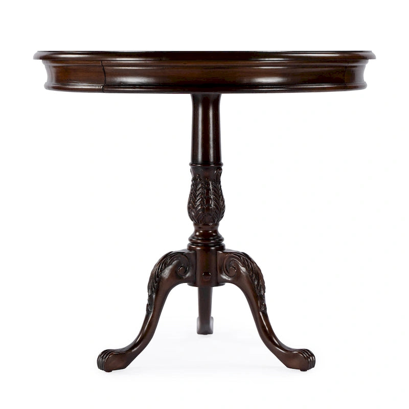 Dark Brown Round Pedestal Accent Table, Traditional Style, Single