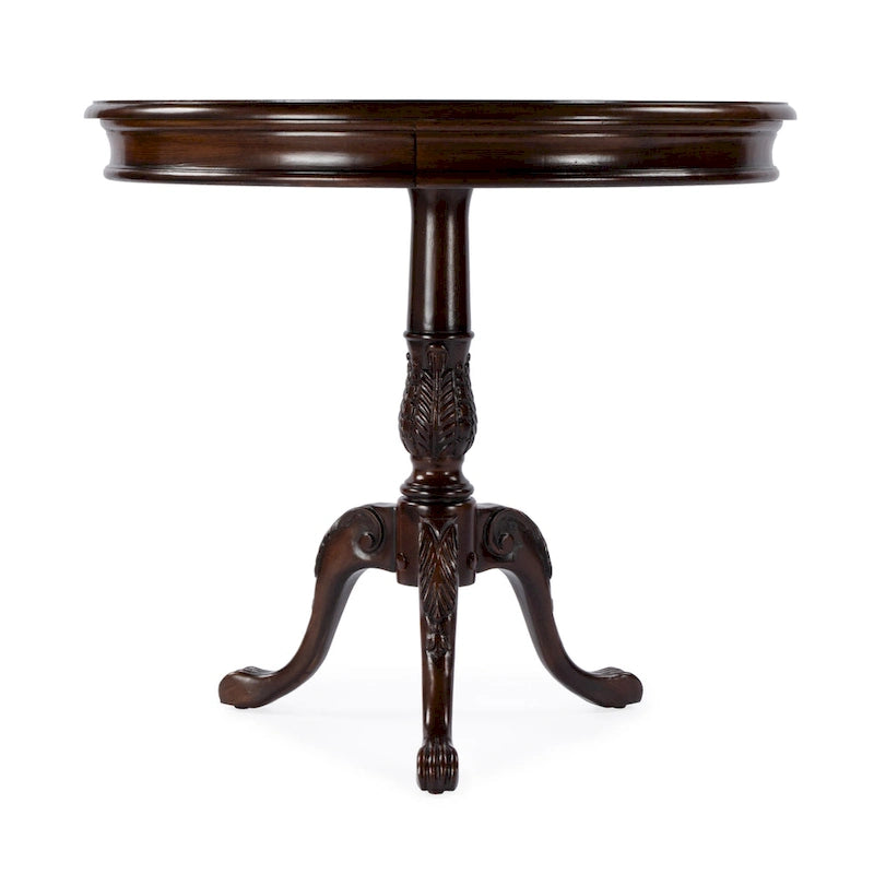 Dark Brown Round Pedestal Accent Table, Traditional Style, Single