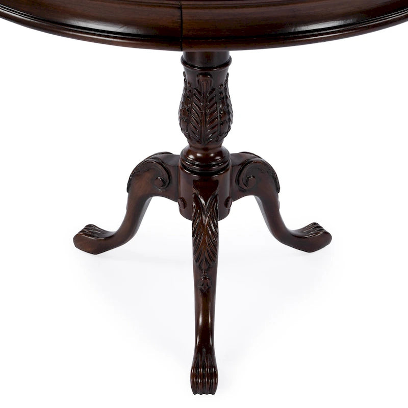 Dark Brown Round Pedestal Accent Table, Traditional Style, Single