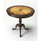 Dark Brown Round Pedestal Accent Table, Traditional Style, Single