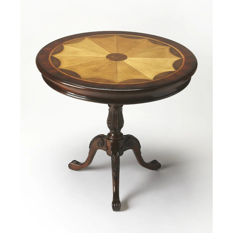 Dark Brown Round Pedestal Accent Table, Traditional Style, Single