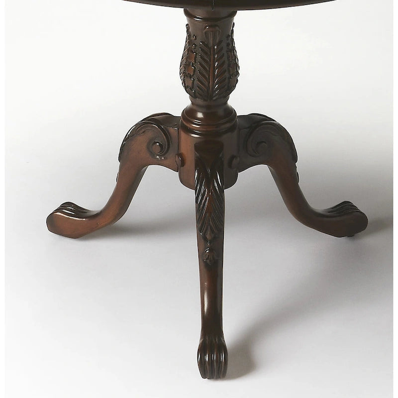 Dark Brown Round Pedestal Accent Table, Traditional Style, Single