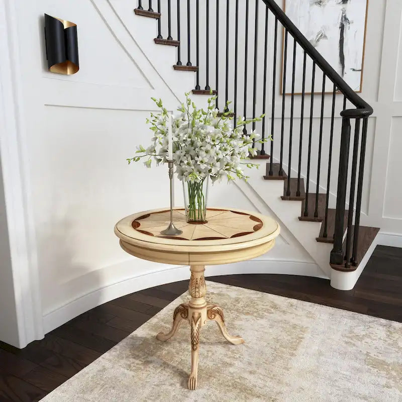 Dark Brown Round Pedestal Accent Table, Traditional Style, Single