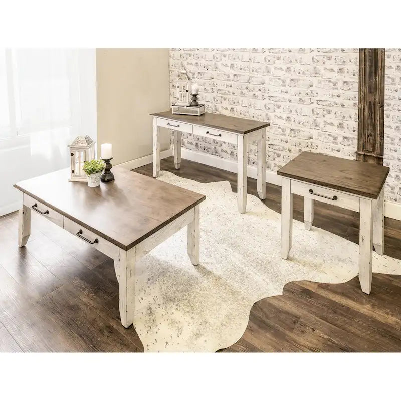 Two-Tone Rustic Ivory & Honey / Chocolate Brown 1-Drawer End Table