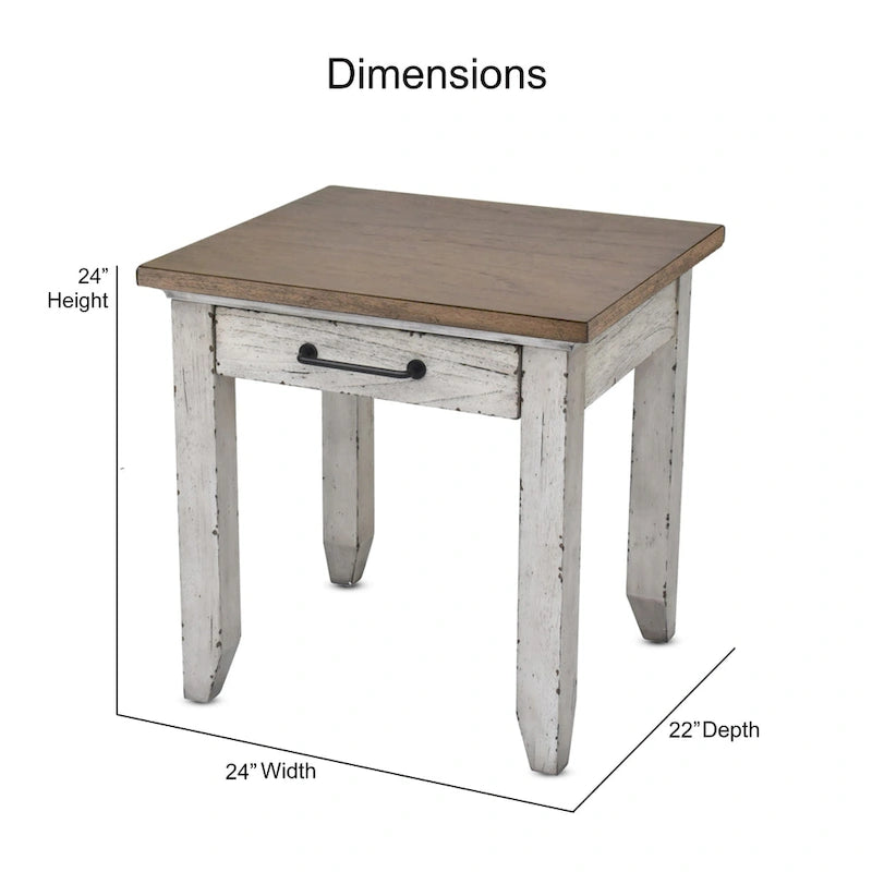 Two-Tone Rustic Ivory & Honey / Chocolate Brown 1-Drawer End Table