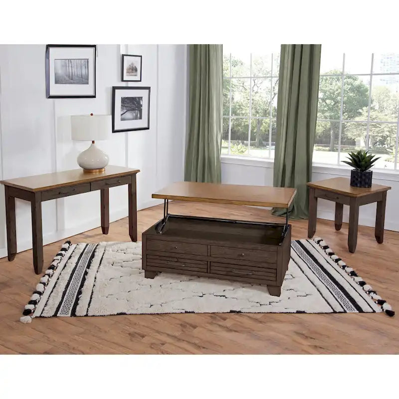 Two-Tone Rustic Ivory & Honey / Chocolate Brown 1-Drawer End Table